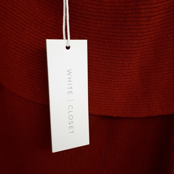 WHITE CLOSET One Shoulder Knit Dress with Bolero Wrap in Rust Orange - Picture 7 of 9